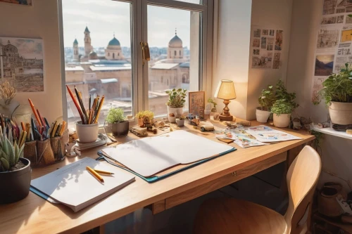 wooden desk,office desk,workspace,desk,creative office,window sill,writing desk,working space,work space,desk accessories,windowsill,work desk,the living room of a photographer,study room,morning light,wooden windows,secretary desk,work table,work at home,home office,Illustration,Realistic Fantasy,Realistic Fantasy 43