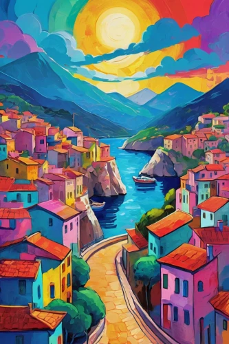 manarola,cinque terre,positano,colorful city,liguria,mediterranean,portofino,vernazza,italian painter,stromboli,colorful background,giglio,world digital painting,acapulco,taormina,tuscan,dubrovnic,lipari,samos,dubrovnik,Conceptual Art,Oil color,Oil Color 25