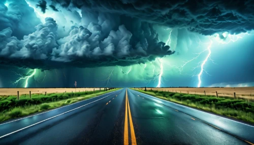 the road,aaa,road of the impossible,thunderstorm,straight ahead,nature's wrath,atmospheric phenomenon,roads,road to nowhere,monsoon banner,monsoon,bad road,the storm of the invasion,road,lightning storm,natural phenomenon,storm,a thunderstorm cell,fork road,tornado drum