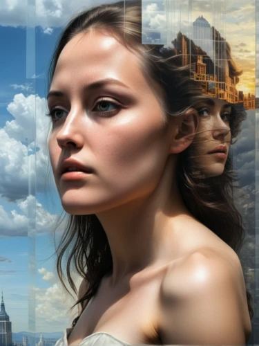 image manipulation,city ​​portrait,digital compositing,woman thinking,photoshop manipulation,photo manipulation,photomanipulation,photoshop school,world digital painting,portrait background,skyscrapers,elbphilharmonie,dialogue windows,photomontage,dialogue window,adobe photoshop,computational thinking,girl in a long,the skyscraper,image editing,Art,Classical Oil Painting,Classical Oil Painting 25