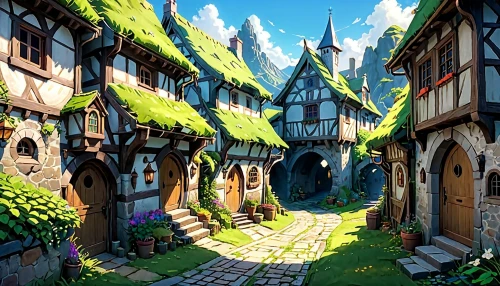 knight village,alpine village,mountain settlement,aurora village,escher village,mountain village,medieval town,fairy village,medieval street,villages,fantasy landscape,fantasy city,druid grove,old town,meteora,medieval,northrend,medieval architecture,ancient city,stone houses