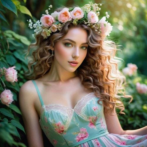 beautiful girl with flowers,girl in flowers,flower crown,flower fairy,vintage floral,floral,floral wreath,spring crown,garden fairy,floral heart,with roses,vintage flowers,elven flower,flower girl,blooming wreath,girl in a wreath,colorful floral,retro flowers,flower hat,hydrangeas,Illustration,Realistic Fantasy,Realistic Fantasy 16