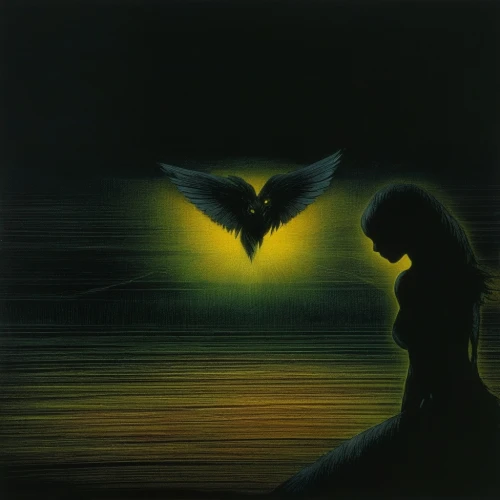 winged heart,dark angel,mourning swan,angel wing,black angel,firebird,birds of prey-night,angelology,angel wings,lover's grief,night bird,flightless bird,nocturnal bird,yellow butterfly,blackbird,oil painting on canvas,flying heart,constellation swan,passion butterfly,canaries,Illustration,Realistic Fantasy,Realistic Fantasy 29