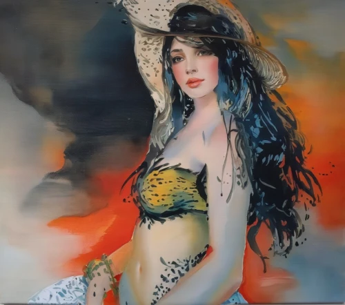oil painting,oil painting on canvas,fantasy art,italian painter,the sea maid,art painting,painted lady,orientalism,oil on canvas,fantasy woman,cleopatra,chinese art,vietnamese woman,siren,oil paint,tiger lily,boho art,oriental girl,fantasy portrait,art model,Illustration,Paper based,Paper Based 04