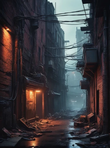 alleyway,alley,slum,slums,blind alley,world digital painting,narrow street,rescue alley,cyberpunk,old linden alley,hanoi,souk,destroyed city,shanghai,lostplace,kowloon city,post apocalyptic,the street,lost place,street canyon,Illustration,Paper based,Paper Based 28