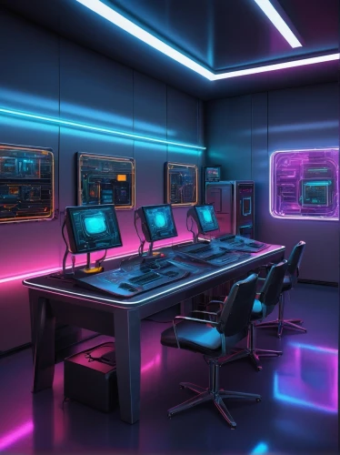 computer room,neon human resources,sci fi surgery room,ufo interior,computer desk,the server room,neon arrows,conference room,control center,80's design,computer workstation,cyber,working space,modern office,cyberpunk,neon,futuristic,study room,board room,cyberspace,Conceptual Art,Sci-Fi,Sci-Fi 14