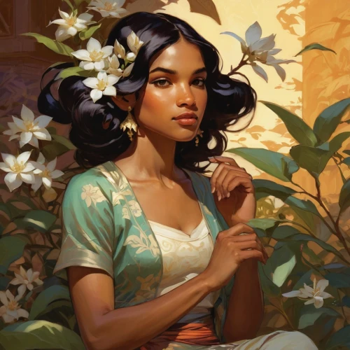 jasmine blossom,a beautiful jasmine,jasmine,jasmine flowers,jasmine flower,west indian jasmine,indian jasmine,magnolia,jasmine bush,summer jasmine,rosa ' amber cover,girl in flowers,marguerite,tiana,jasmine-flowered nightshade,farmer's jasmine,wild jasmine,flora,scent of jasmine,girl picking flowers,Conceptual Art,Fantasy,Fantasy 18