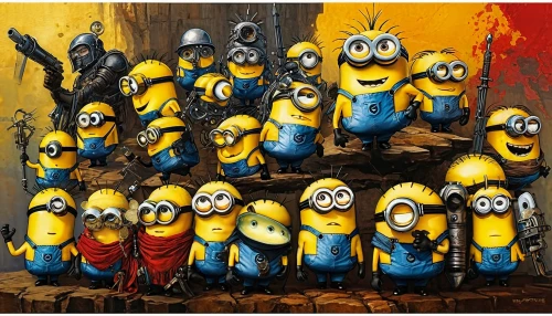 minions,minion tim,minion,banana family,minifigures,apocalypse,nanas,dante's inferno,despicable me,invasion,the army,orchesta,assassins,devil wall,minions guitar,guards of the canyon,family reunion,bananas,bastards,minion hulk