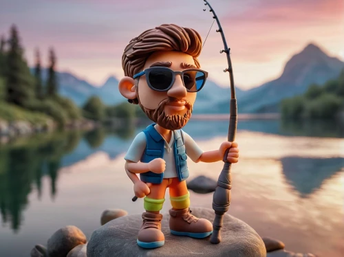 version john the fisherman,casting (fishing),fishing rod,rock fishing,fishing classes,fisherman,types of fishing,aquaman,3d figure,fishing,monopod fisherman,fishing camping,mountain guide,fishing float,cute cartoon character,big-game fishing,3d model,animated cartoon,cartoon character,3d fantasy,Unique,3D,Clay