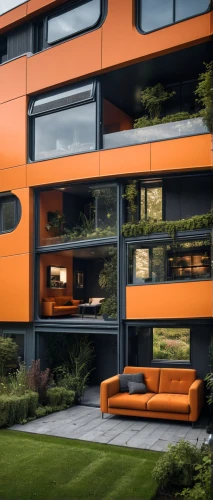 mid century modern,corten steel,mid century house,cubic house,cube house,outdoor sofa,modern house,aperol,orange,modern architecture,contemporary,exzenterhaus,smart home,opaque panes,modern style,shipping container,orange color,frame house,smart house,orange half,Conceptual Art,Sci-Fi,Sci-Fi 09