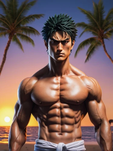 muscle man,muscular,katakuri,body building,beach background,muscular build,muscled,jin deui,alm,ken,sanya,muscle icon,edge muscle,takikomi gohan,king coconut,manly,the green coconut,muscle angle,anime 3d,body-building,Illustration,Realistic Fantasy,Realistic Fantasy 07