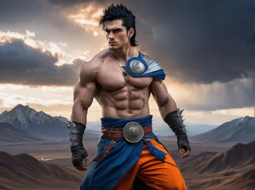 goku,aladin,gobi,son goku,aladha,male character,siam fighter,fantasy warrior,female warrior,male elf,greek god,spartan,wind warrior,daemon,putra,warrior east,warrior,sparta,dragonball,perseus,Art,Classical Oil Painting,Classical Oil Painting 13