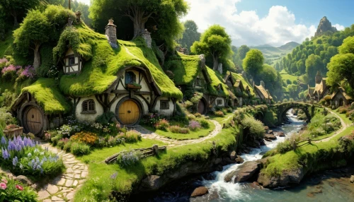 fairy village,fairy world,druid grove,fantasy landscape,elven forest,fairy forest,cartoon video game background,aurora village,knight village,hobbiton,scandia gnomes,mushroom landscape,mountain settlement,fantasy world,fairy house,alpine village,fantasy picture,bird kingdom,home landscape,northrend