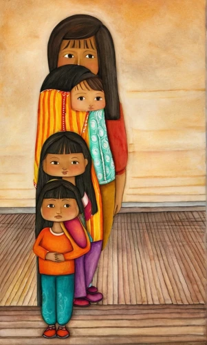 indigenous painting,nesting dolls,peruvian women,arrowroot family,nesting doll,kids illustration,matryoshka doll,a collection of short stories for children,nomadic children,mother with children,russian dolls,aboriginal painting,little girl and mother,little girls walking,children drawing,khokhloma painting,book illustration,little girls,indian art,totem pole,Conceptual Art,Daily,Daily 34