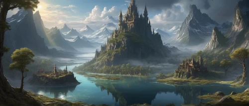 fantasy landscape,mountain settlement,futuristic landscape,fantasy picture,elven forest,northrend,mountainous landscape,karst landscape,fantasy art,mountain landscape,an island far away landscape,ancient city,high landscape,fantasy world,imperial shores,forest landscape,world digital painting,mountainous landforms,landscape background,mountain world,Art,Classical Oil Painting,Classical Oil Painting 10