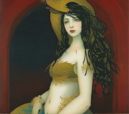 venus,rusalka,pregnant woman,art nouveau,pregnant woman icon,fantasy portrait,fantasy woman,young woman,siren,mucha,art deco woman,the magdalene,vampire woman,dita,priestess,aphrodite,the sea maid,the hat of the woman,la nascita di venere,portrait of a girl,Illustration,Abstract Fantasy,Abstract Fantasy 09