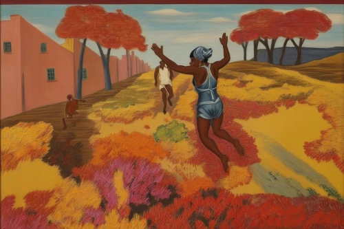 woman walking,pedestrian,khokhloma painting,female runner,el salvador dali,a pedestrian,namib,uluru,the autumn,indigenous painting,girl in the garden,1971,ervin hervé-lóránth,autumn landscape,caatinga,1973,girl picking flowers,promenade,woman with ice-cream,girl walking away,Illustration,Realistic Fantasy,Realistic Fantasy 21