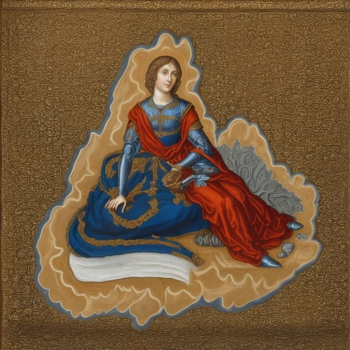 the prophet mary,joan of arc,cepora judith,portrait of christi,raffaello da montelupo,mary 1,almudena,the angel with the veronica veil,embroidery,andromeda,khokhloma painting,medicine icon,fabric painting,parchment,lacerta,rosella,st george ribbon,girl with cloth,the annunciation,woman holding pie,Illustration,Realistic Fantasy,Realistic Fantasy 42
