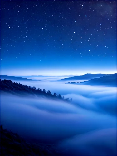 sea of clouds,sea of fog,foggy landscape,wave of fog,above the clouds,foggy mountain,fog banks,blue hour,blue mountain,veil fog,nightscape,landscape background,north american fog,dense fog,night sky,high fog,mists over prismatic,fantasy landscape,cloud mountains,mountain landscape,Conceptual Art,Sci-Fi,Sci-Fi 30