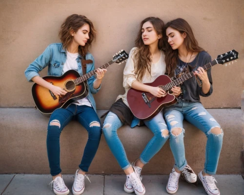 guitar,acoustic-electric guitar,concert guitar,trio,guitars,playing the guitar,ukulele,sock and buskin,young women,musicians,acoustic guitar,beautiful photo girls,musically,bluejeans,electric guitar,classical guitar,music,epiphone,vintage girls,jeans background,Illustration,Retro,Retro 07