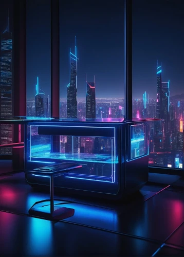 cyberpunk,cityscape,city at night,blur office background,neon lights,neon light,city lights,neon coffee,modern office,neon human resources,night lights,desk,computer desk,futuristic landscape,city skyline,shanghai,ambient lights,cyberspace,fantasy city,nightscape,Conceptual Art,Daily,Daily 18