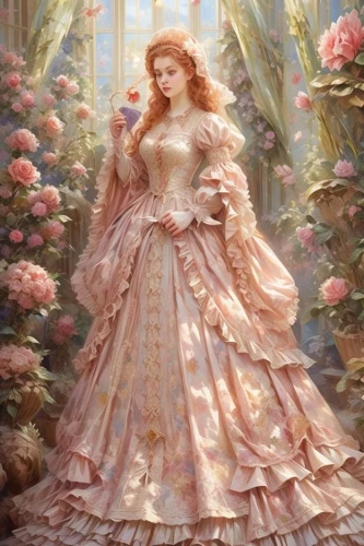 emile vernon,rosa 'the fairy,cinderella,victorian lady,scent of roses,rococo,peach rose,girl in flowers,fairy tale character,camellias,camellia,girl in the garden,girl picking flowers,flower fairy,romantic rose,way of the roses,quinceañera,tea rose,fairy queen,splendor of flowers