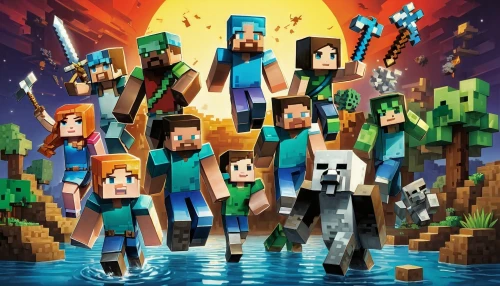 villagers,minecraft,a3 poster,media concept poster,poster,png image,fan art,asterales,ravine,cube background,cube sea,avatar,pickaxe,avatars,edit icon,assemble,party banner,chasm,the fan's background,poster mockup