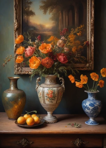 orange roses,still life of spring,sunflowers in vase,autumn still life,vase,flower vase,summer still-life,flower bowl,still life,orange flowers,floral composition,still-life,oil painting,splendor of flowers,floral arrangement,vases,yellow orange rose,orange rose,carol colman,still life elegant,Illustration,Paper based,Paper Based 26