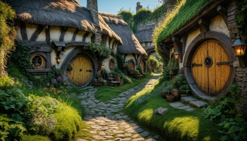hobbiton,fairy village,knight village,medieval street,hobbit,aurora village,escher village,popeye village,fairy door,alpine village,medieval town,3d fantasy,tavern,witch's house,druid grove,wooden houses,fairy house,cottages,gnomes,fantasy world