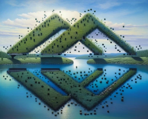 artificial islands,fractals art,ethereum logo,ark,diamond lagoon,cube sea,floating islands,acid lake,artificial island,environmental art,eth,fractal environment,water smartweed,steam icon,triangles background,cd cover,reflection of the surface of the water,fractals,ethereum symbol,panoramical,Conceptual Art,Daily,Daily 30