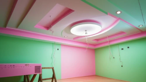 ceiling lighting,ceiling light,ceiling lamp,ceiling construction,ceiling fixture,pink green,ufo interior,ceiling ventilation,daylighting,3d rendering,box ceiling,interior design,ceiling-fan,3d render,visual effect lighting,hallway space,interior decoration,under-cabinet lighting,fluorescent lamp,color wall,Photography,General,Realistic