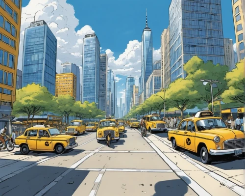 new york taxi,yellow cab,city scape,taxicabs,world digital painting,yellow taxi,new york,metropolises,school buses,yellow car,city cities,newyork,city highway,cities,background vector,new york skyline,big city,city car,city buildings,new york streets,Illustration,American Style,American Style 13
