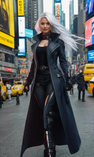 ny,cruella de ville,nyc,time square,black coat,cruella,new york,new york streets,a woman,femme fatale,coat,times square,kim,one woman only,futuristic,sweetener,hijaber,xmen,long coat,queen,Female,Australians,Double Bun,Youth adult,M,Confidence,Underwear,Outdoor,Times Square