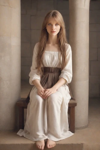 girl in a historic way,porcelain doll,priestess,celtic woman,jessamine,labyrinth,mystical portrait of a girl,porcelain dolls,stone angel,caravansary,pilate,fairy tale character,the magdalene,the little girl,vintage angel,angel,biblical narrative characters,female doll,alice,the enchantress,Photography,Natural