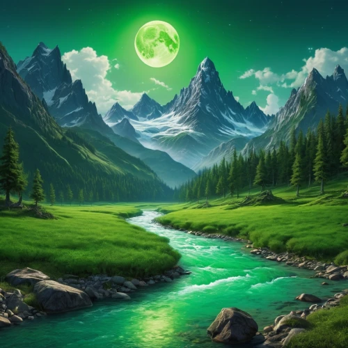 patrol,green landscape,landscape background,green aurora,fantasy landscape,green,green wallpaper,emerald sea,fantasy picture,green valley,green forest,moon and star background,green background,green waterfall,nature landscape,mountain landscape,green water,green and white,mountainous landscape,green trees with water,Photography,General,Realistic