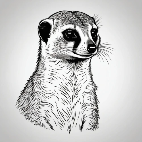 mustelidae,mustelid,suricata suricatta,coatimundi,north american raccoon,raccoon,ring-tailed,polecat,meerkat,black-footed ferret,badger,marsupial,sciurus,lemur,mammal,weasel,sciurus major,cercopithecus neglectus,pygmy sloth,sciurus vulgaris,Illustration,Black and White,Black and White 04