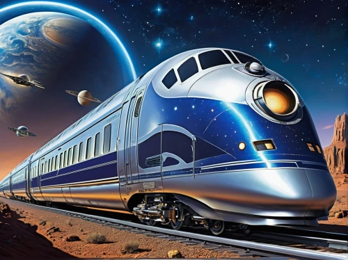 galaxy express,high-speed rail,high-speed train,high speed train,bullet train,satellite express,long-distance train,electric train,amtrak,international trains,sky train,supersonic transport,long-distance transport,moon car,electric locomotives,intercity express,express train,special train,railway system,indian railway,Illustration,Retro,Retro 18