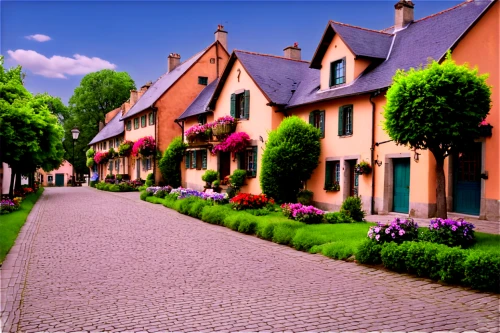 houses clipart,townhouses,row of houses,row houses,wooden houses,blocks of houses,medieval street,cottages,the cobbled streets,half-timbered houses,block of houses,home landscape,houses,hanging houses,colmar city,housing estate,aurora village,village street,medieval town,alsace,Illustration,Retro,Retro 18