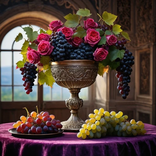 basket of fruit,fresh grapes,bowl of fruit,fruit bowl,floral arrangement,red grapes,table grapes,fruit cup,mixed berries,fruit basket,purple grapes,roses-fruit,grapes,wood and grapes,grape harvest,flower arrangement,fruit plate,wine grapes,table decoration,bowl of fruit in rain,Photography,General,Fantasy