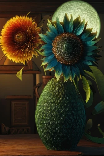 sunflowers in vase,sunflowers,sunflower paper,terracotta flower pot,sunflower coloring,decorative squashes,flowers png,stored sunflower,sunflower,wooden flower pot,summer still-life,flower vase,vase,flower art,woodland sunflower,sun flowers,gerbera,decorative pumpkins,flowers sunflower,flower painting,Illustration,Realistic Fantasy,Realistic Fantasy 12