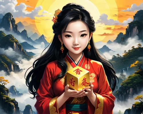 oriental princess,chinese art,mulan,oriental girl,oriental painting,oriental,dongfang meiren,happy chinese new year,chinese background,wuchang,yunnan,geisha girl,yi sun sin,asian woman,game illustration,chinese icons,chinese style,chinese horoscope,xing yi quan,yuanyang,Unique,Design,Sticker