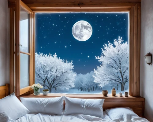 bedroom window,sleeping room,snowhotel,winter dream,winter window,moon and star background,night snow,moonlit night,romantic night,snow globe,snow on window,window view,moon night,snow landscape,snow globes,snowy landscape,cold room,snowed in,dreaming,midnight snow,Unique,Design,Infographics