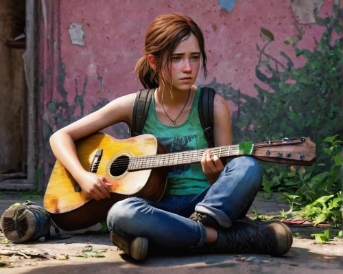 playing the guitar,clementine,guitar,lara,croft,the guitar,lis,ukulele,musician,agnes,nora,girl sitting,woman playing,lori,main character,concert guitar,clary,quiet,laurie 1,music,Conceptual Art,Graffiti Art,Graffiti Art 04