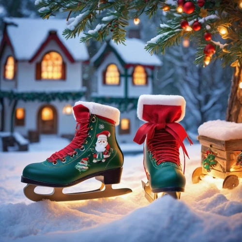 christmas boots,christmas colors,christmas vintage,ice skates,retro christmas,christmas wallpaper,winter shoes,vintage christmas,christmas bells,christmas scene,christmas background,christmas elf,christmas tree decorations,fir tree decorations,christmas story,saint nicholas' day,wooden christmas trees,christmas motif,christmas snowy background,leprechaun shoes,Conceptual Art,Fantasy,Fantasy 23