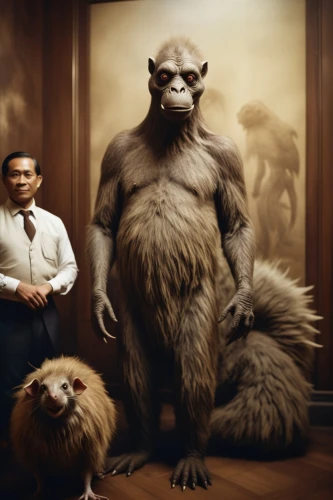 anthropomorphized animals,werewolves,neanderthals,neanderthal,anthropomorphic,monkey island,monkey family,the blood breast baboons,fila brasileiro,werewolf,barong,cougnou,king kong,photomanipulation,digital compositing,great apes,sci fiction illustration,photo manipulation,kong,giant dog breed,Photography,General,Cinematic