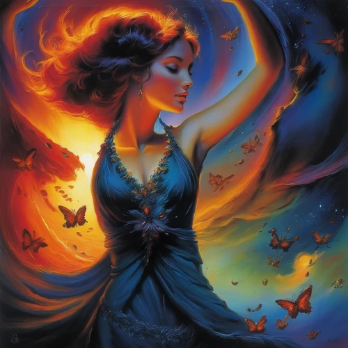 fire dancer,fire angel,flame spirit,dancing flames,fire artist,firebird,sorceress,queen of the night,fantasy art,flame of fire,faerie,fire dance,vanessa (butterfly),celtic woman,angel lanterns,fantasy woman,fantasy picture,faery,fire heart,lady of the night,Illustration,Realistic Fantasy,Realistic Fantasy 32