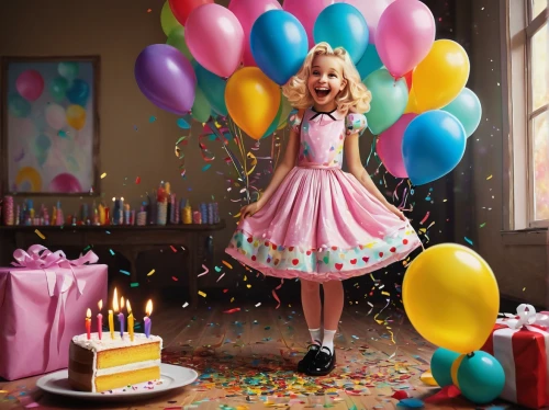 little girl with balloons,pink balloons,children's birthday,happy birthday balloons,little girl in pink dress,doll dress,colorful balloons,birthday balloons,kids party,doll kitchen,birthday party,balloons mylar,birthday banner background,balloons,sweet-sixteen,second birthday,birthday balloon,little girl dresses,birthday background,alice in wonderland,Illustration,Realistic Fantasy,Realistic Fantasy 34