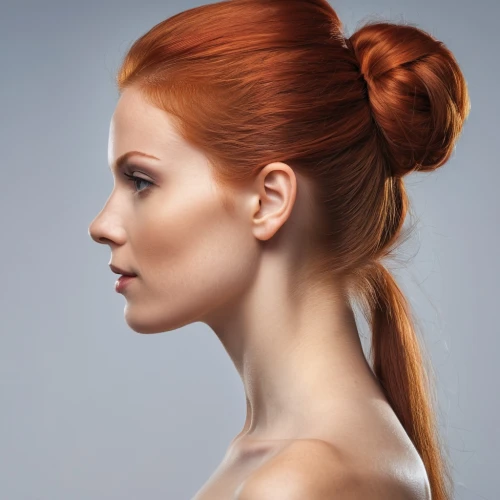 artificial hair integrations,management of hair loss,asymmetric cut,updo,chignon,red-haired,redheads,red head,redhair,redheaded,ponytail,hairstyle,female model,pony tail,natural cosmetic,caramel color,women's cosmetics,mohawk hairstyle,retouching,orange,Photography,General,Realistic