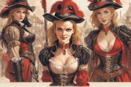 musketeers,game illustration,steampunk,cowgirls,costumes,pirates,pirate,celebration of witches,massively multiplayer online role-playing game,witches,red riding hood,the hat-female,musketeer,santons,assassins,sterntaler,three masted,scarlet sail,3,4,Digital Art,Comic