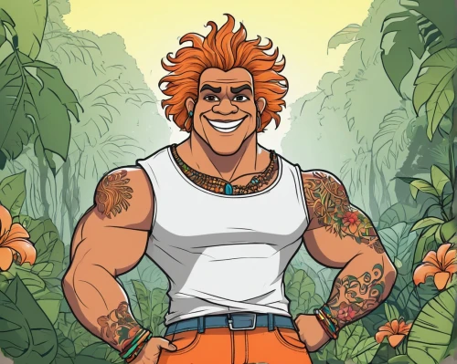 florist gayfeather,farmer in the woods,ginger plant,fresh ginger,gardener,tarzan,forest man,tropics,toddy palm,juice plant,muscle man,gardening,brock coupe,planter's punch,ginger,butch,male character,shaggy,king of the jungle,tree man,Illustration,Black and White,Black and White 04